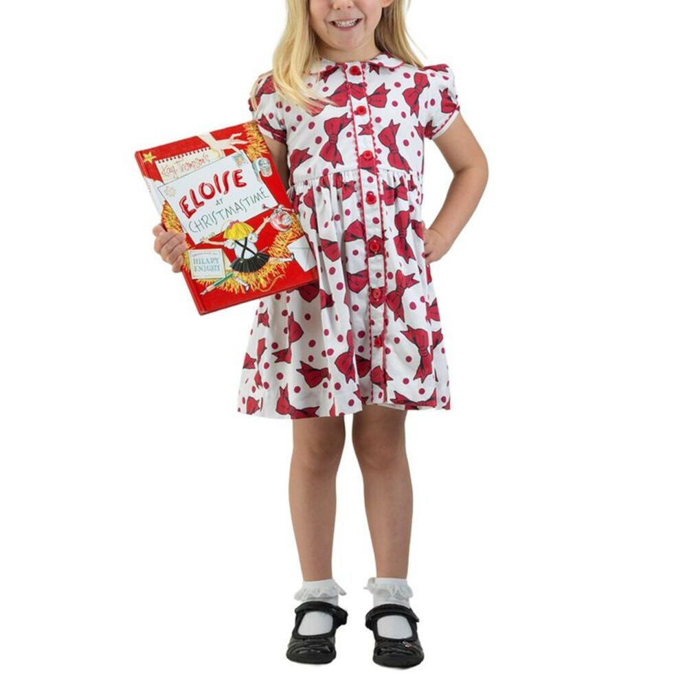 Rachel Riley Girls Eloise Red Bow Button-Front Dress